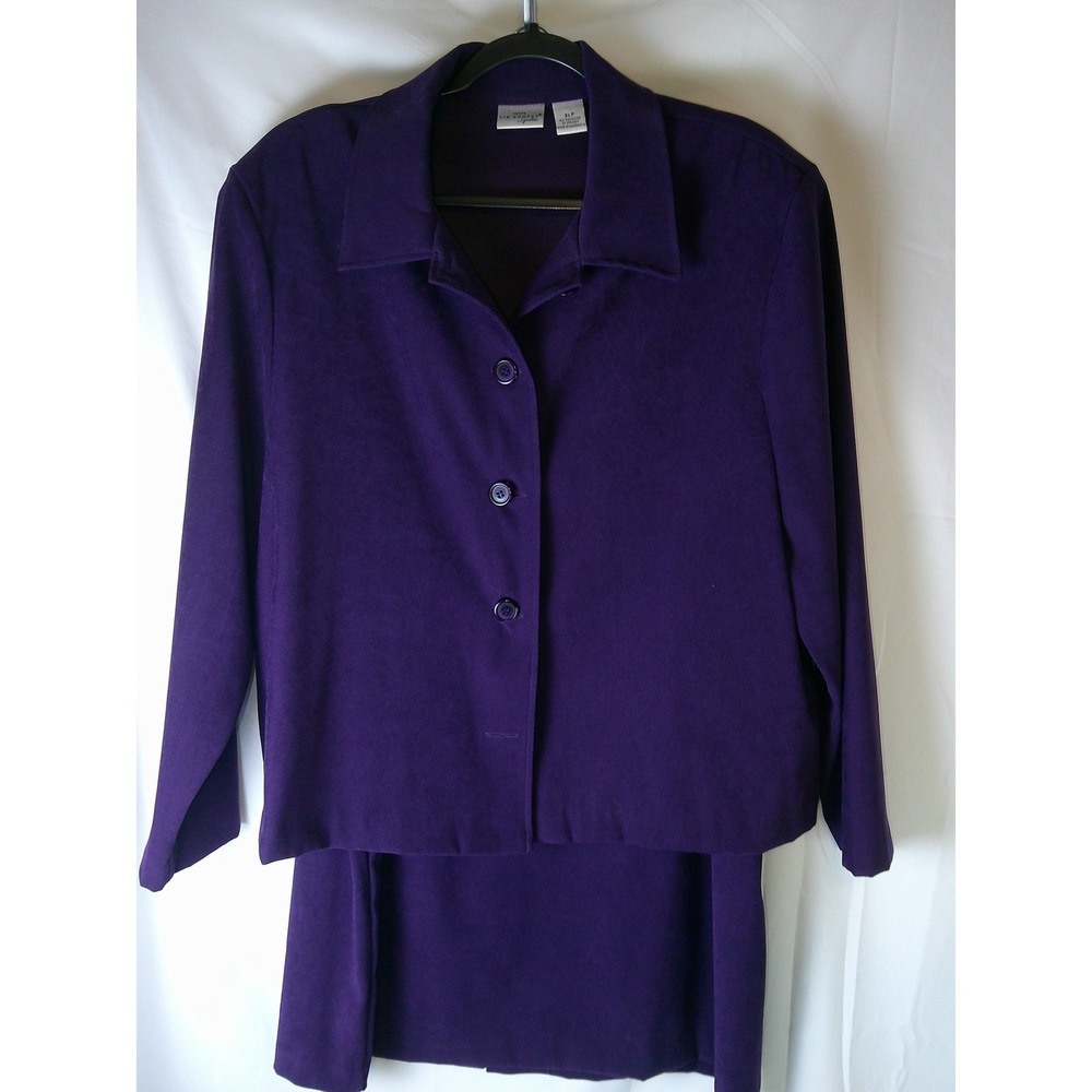 Kim Rogers Signature Purple Skirt Suit Set Blazer Midi Skirt Petite XLP Womens